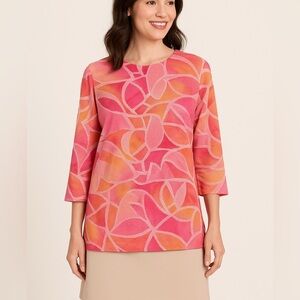 Ali Miles Womens Pullover Textured Top Size med Colorful Art To Wear Boxy Top